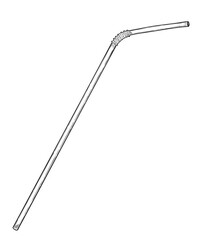 Black and white vector illustration of a classic drinking Straw in linear engraving style. Outline drawing of element for drink painted by black inks on isolated background. Art for beverage menu.