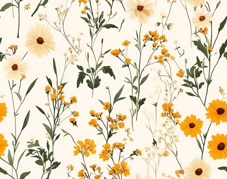 Vintage wildflowers seamless pattern
