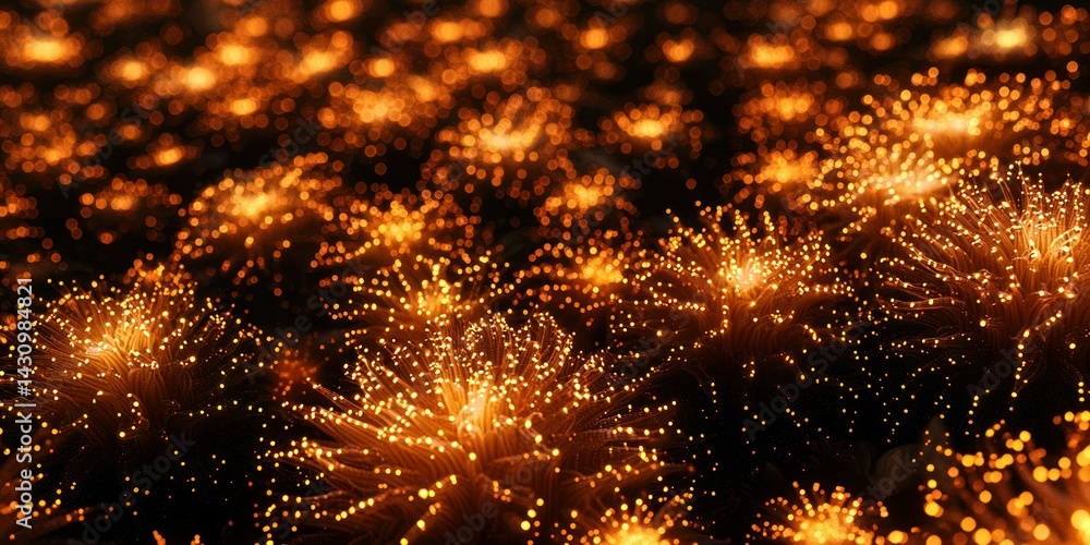 Poster a coral reef teeming with thousands of tiny, glowing coral polyps, creating a mesmerizing pattern