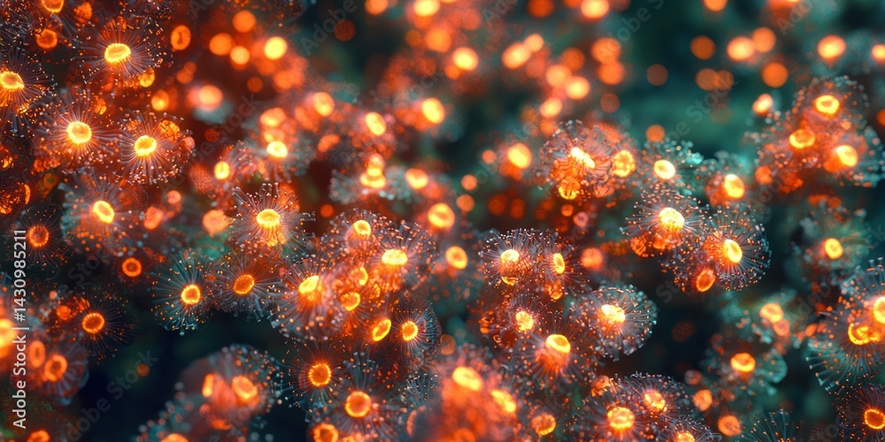 Aufkleber a coral reef teeming with thousands of tiny, glowing coral polyps, creating a mesmerizing pattern