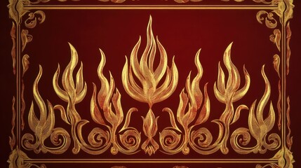 Elegant Golden Floral Design on Rich Red Background for Visual Art