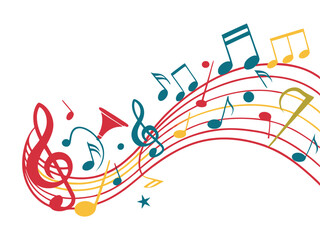 Vibrant Rainbow Musical Notes on Staff: Dynamic Visual for Creative Projects