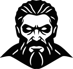Bearded Elder Warrior Vector Logo in Black and White – Monochrome Ancient Hero Mascot for Gaming, Mythology, and Branding