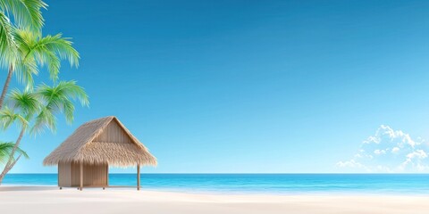 Fototapeta premium Tropical Beach Hut Under Sunny Skies
