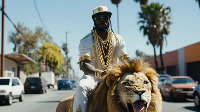 Rapper riding on a lion