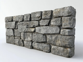 Obraz premium 3D model of freestanding stone wall, showcasing textured gray stones arranged in rustic pattern, ideal for architectural visualization or landscaping projects
