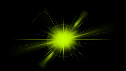 Radiant Green Light Burst with Dynamic Rays in Darkness