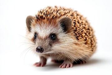 Obraz premium Adorable hedgehog closeup: cute and curious animal with spiky fur on white background
