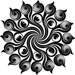 Black and white seamless vector pattern features floral swirls and geometric curves for an abstract decorative design