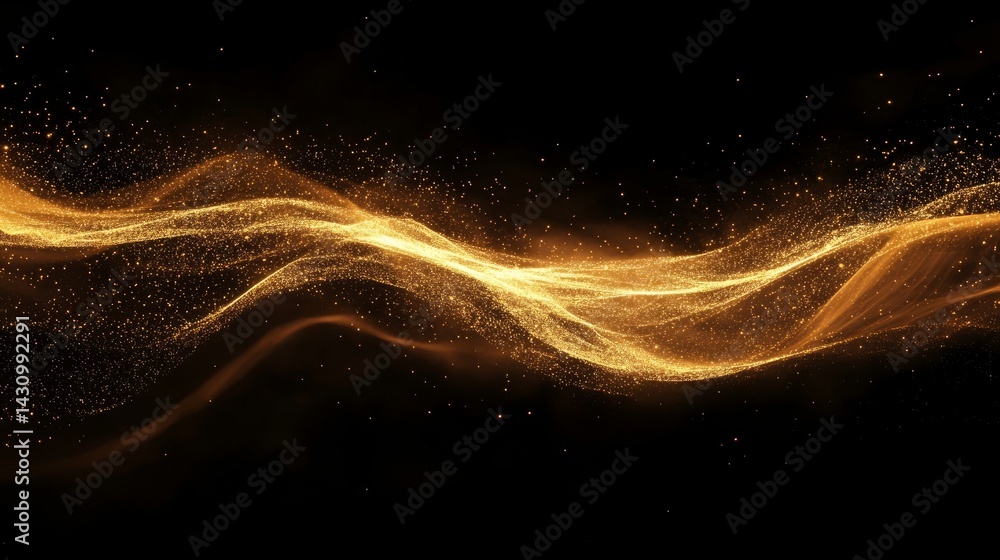 Poster animated flow of luminous particles forming waves across a virtual plane, simulating energy and sign
