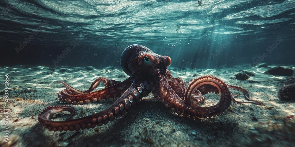 Aufkleber a dynamic shot of an octopus transitioning between colors as it moves across the ocean floor