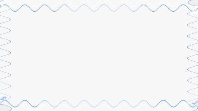 Wavy rectangular colorful neon glowing blue square frame, rectangular frame, horizontal frame on white background. Blank space for your own content in the middle.