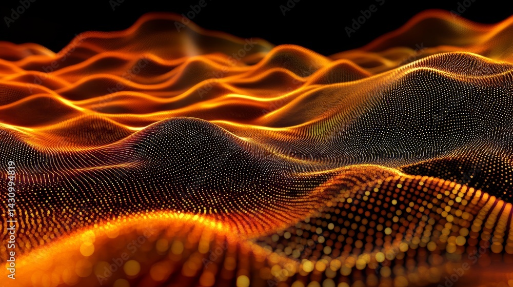 Poster particle-based sine wave animation rendered in 3d, creating a hypnotic cyber rhythm