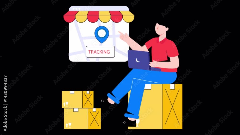 Poster parcel tracking motion graphic rendering with transparent alpha channel and 4k resolution