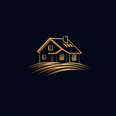 Elegant golden house illustration on a dark background showcasing architectural design and simplicity