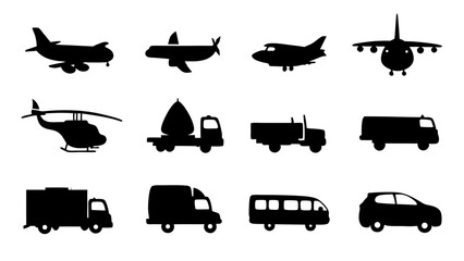 set of transport silhouettes