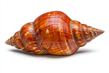 Obraz premium Glossy Reddish Brown Spiral Seashell on White Background