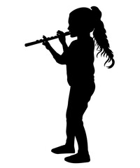 Children musician silhouettes. Little girl playing the flute. Vector illustration.	
