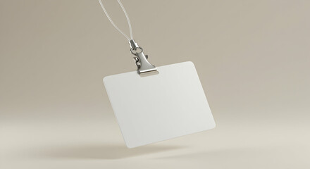 Blank white badge mockup template hanging on lanyard corporate identity branding staff card visitor pass event