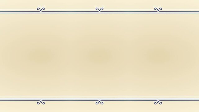 Long rectangular horizontal decorated blue motionless long lines frame on light background. Space for your own content.