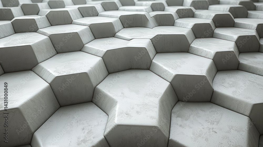 Poster abstract hexagonal pattern: grey concrete texture, 3d render