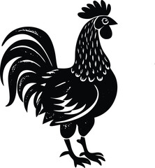 A cartoon rooster, a farm animal vector illustration with a distinct beak, isolated on white