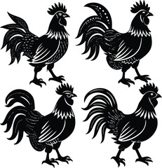 Cartoon vector illustration shows a rooster and hen, farm poultry birds with a distinct beak and feathers, isolated as an animal icon