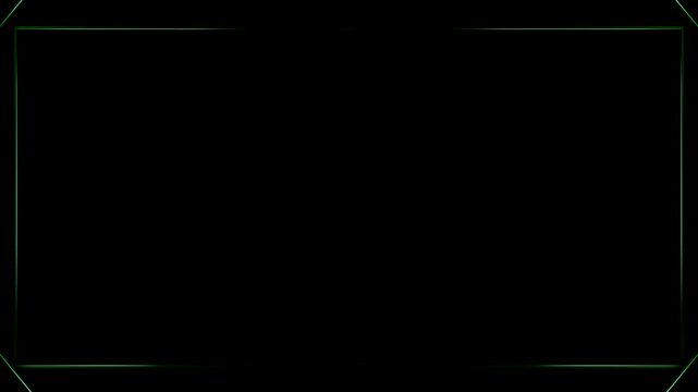 Rectangular colorful neon glowing green and celadon square frame, rectangular frame, horizontal frame on black background. Empty space for your own content in the middle.