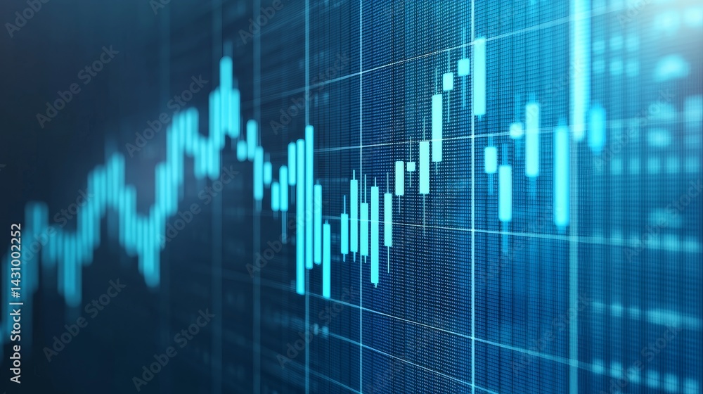 Poster digital financial graph displaying market trends and data analysis.