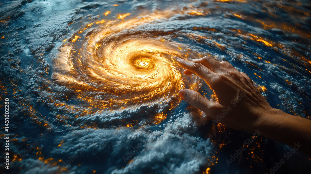 Poster meteorologist utilizes advanced ai software on a touch-screen interface to predict extreme weather e