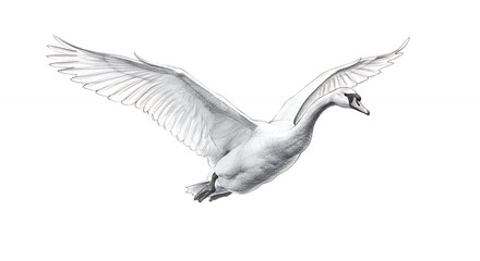 Obraz premium Graceful swan in flight monochrome illustration