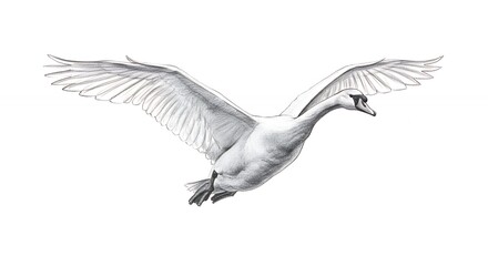 Obraz premium Graceful swan in flight pencil drawing