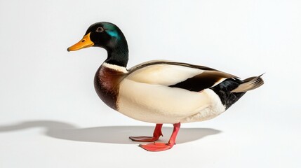 Obraz premium Profile view of duck in shadow form, isolated on bright white