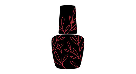 Not bad ikon. Author's concept. Nail polish bottle with floral design on black background