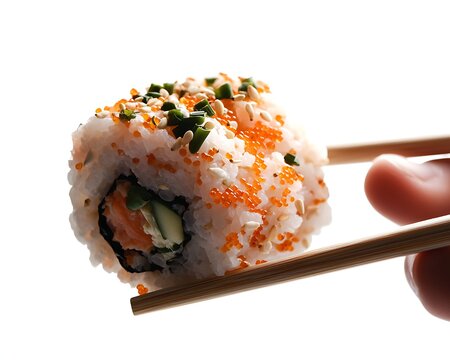 Sushi Roll Held by Chopsticks