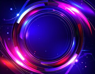 Obraz premium Abstrakcyjne, nowoczesne, fioletowo - niebieskie tło z okrągłą, świecącą ramką na środku