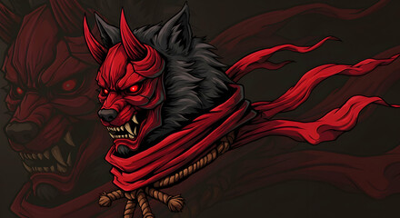 Fierce Red Demon Wolf Head Mascot Logo Illustration Perfect for Gaming Esports or Tshirt Design