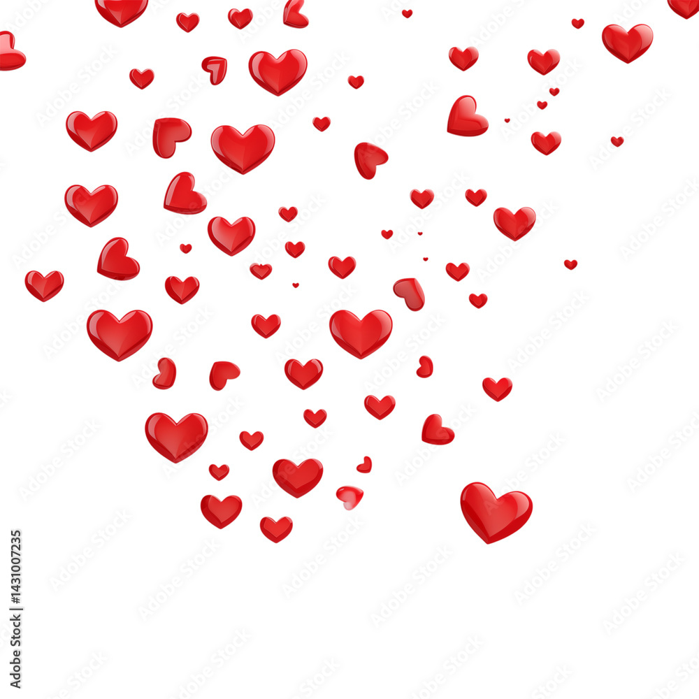 Poster floating red hearts scattered against a transparent background creating a romantic atmosphere design