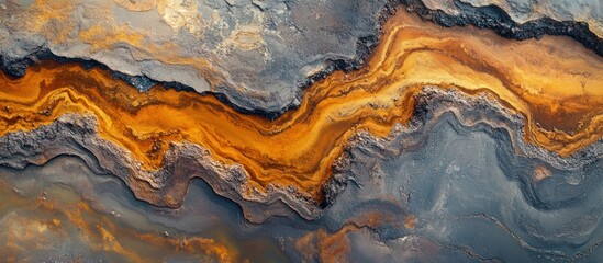 Naklejka premium Aerial view of orange riverbed, grey rock