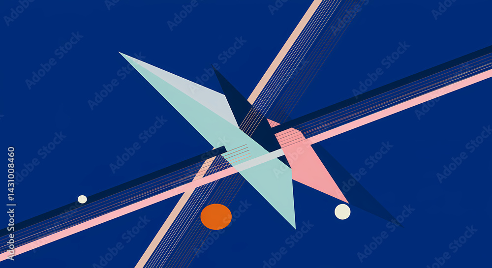 Aufkleber abstract geometric art intersecting lines and shapes on a deep blue background