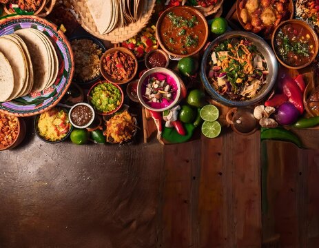 Mexican food buffet displaying traditional dishes and ingredients