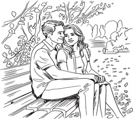 Elegant Couple Sketch: Black and White Art of Love
