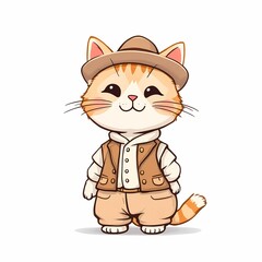 Adventurous Safari Cat Mascot in Explorer Outfit and Hat