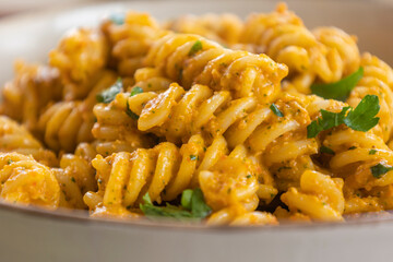  delicious and easy pasta dish with red bell pepper pesto, served as a comforting dinner