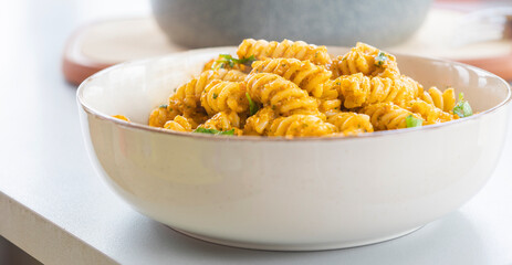  delicious and easy pasta dish with red bell pepper pesto, served as a comforting dinner