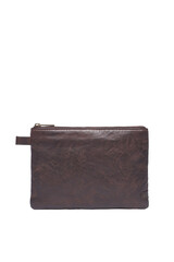 Brown leather zippered pouch on white background perfect for accessories and essentials