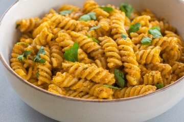  delicious and easy pasta dish with red bell pepper pesto, served as a comforting dinner