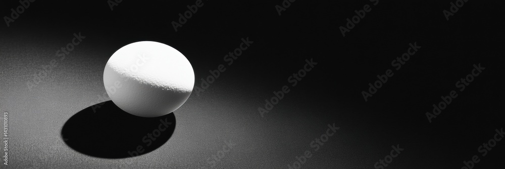 Poster bright white sphere in deep shadow showcasing high-contrast minimalism on dark surface during indoor