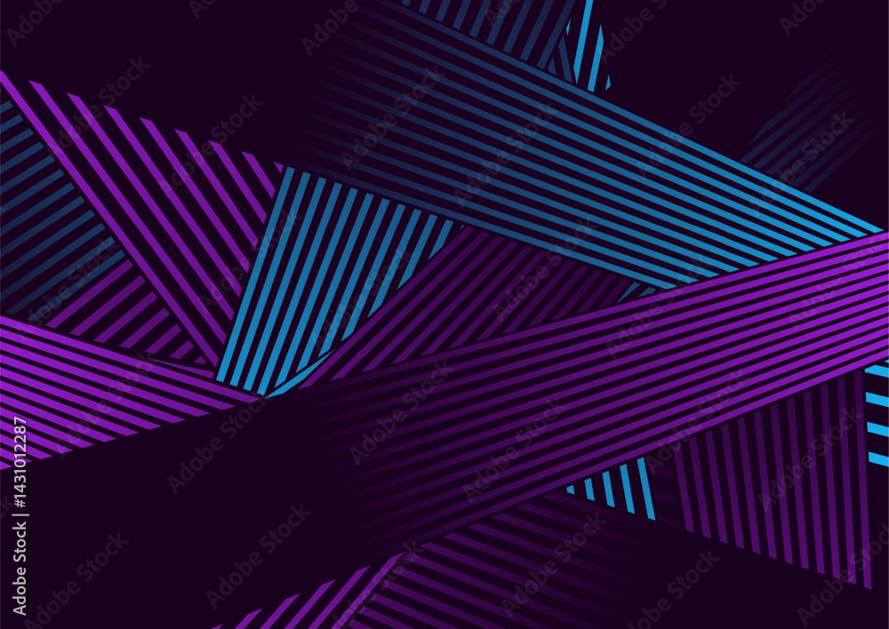 Poster abstract minimal background with violet, blue and black stripes. vector geometric design