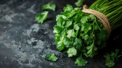 Fresh bunch of vibrant green cilantro